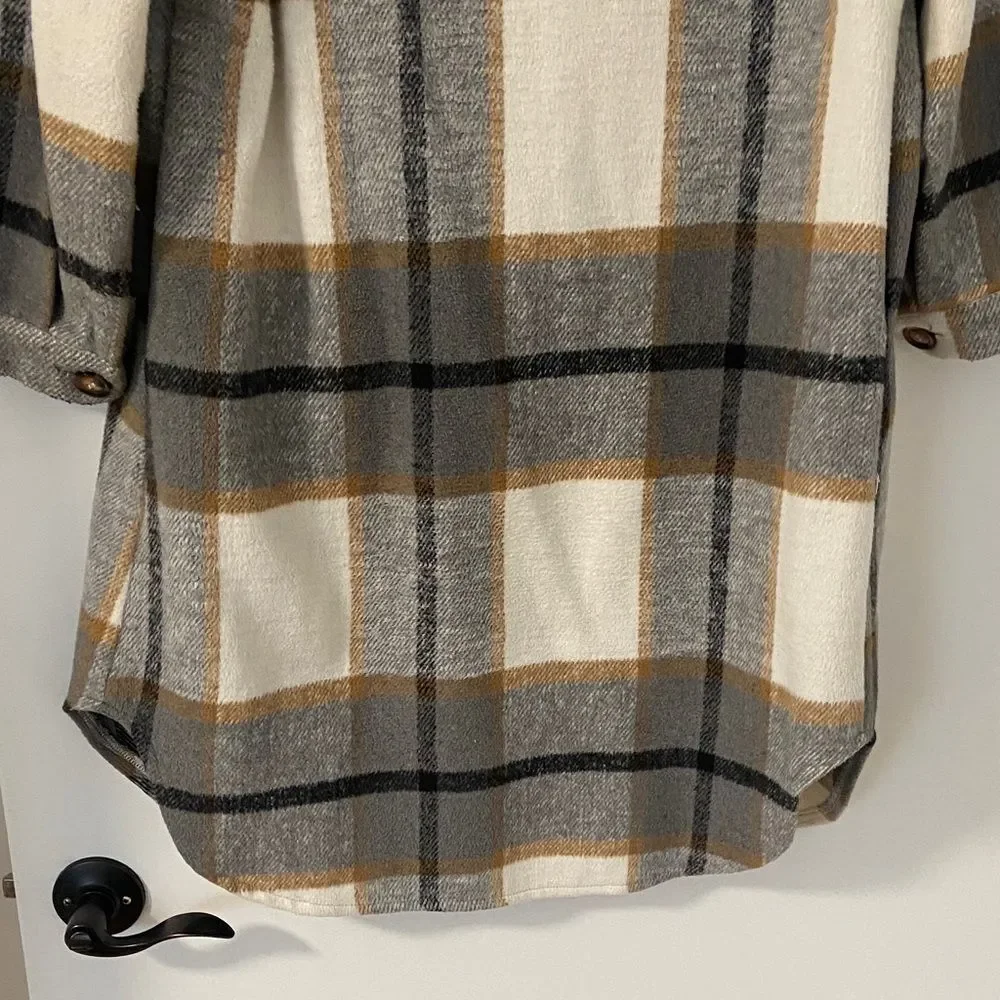 Plaid Button-Up Long Shacket - Picture 8 of 9